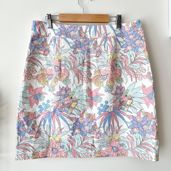Talbots Canvas A-Line Pastel Tropical Leaf Floral Birds Print Skirt Size 4 - Picture 5 of 12